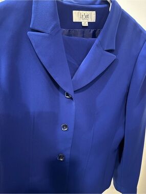 Le Suit Petite Women's Royal Blue Button-Front Jacket and Skirt